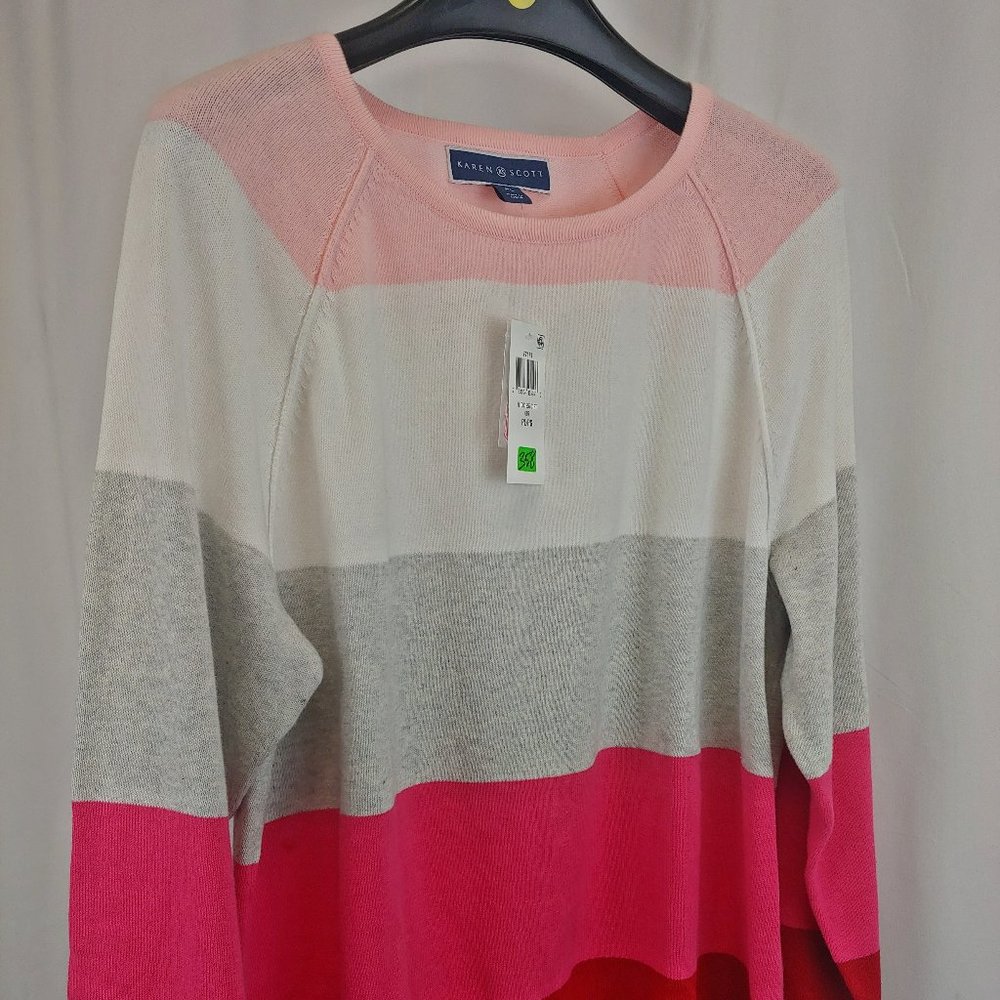 Karen Scott -  TAYLOR COLORBLOCK SWEATER, Petite Large